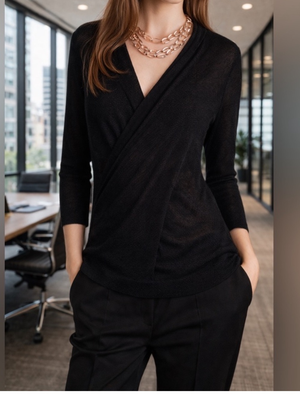 Maeve Anthropologie Women's Black Wrap Sweater